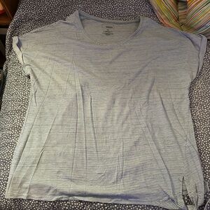 Sonoma Women's Blue and White Striped Short Sleeve Tee